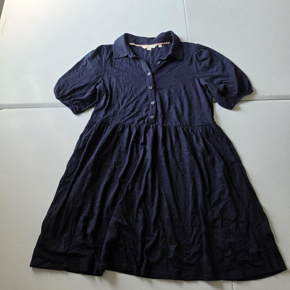 Boden Dress Womens 8P Petite Blue Jersey Collared Shirt Fit & Flare Knee Casual